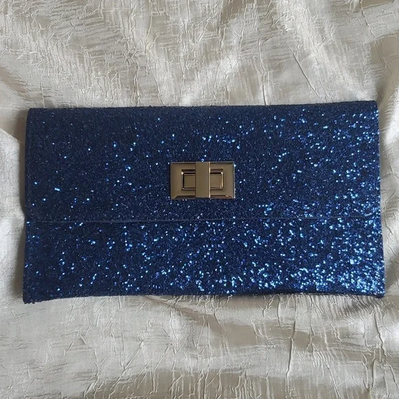 Estee Lauder glittery dark blue envelope clutch - Picture 1 of 6